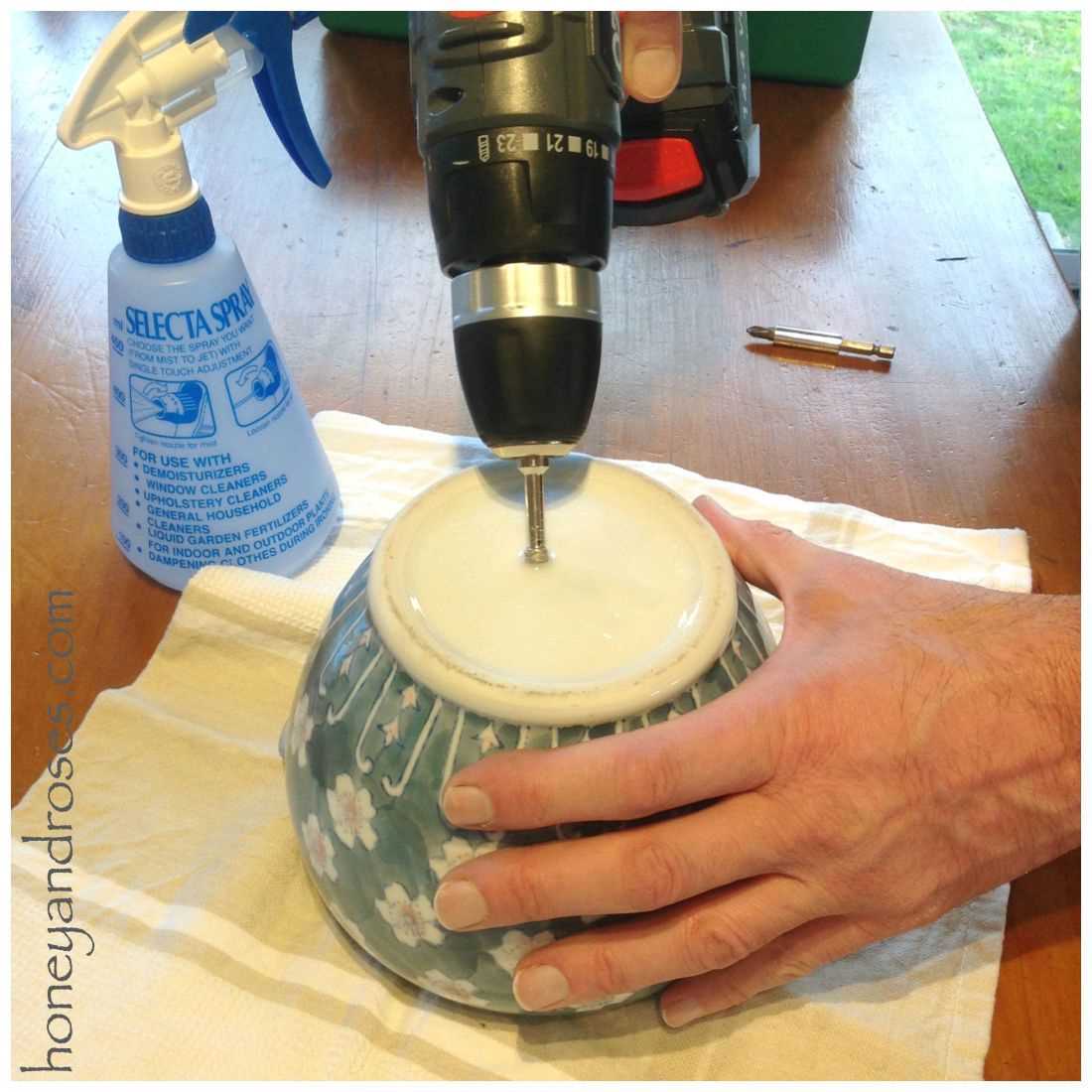 Steps for drilling through a ceramic pot